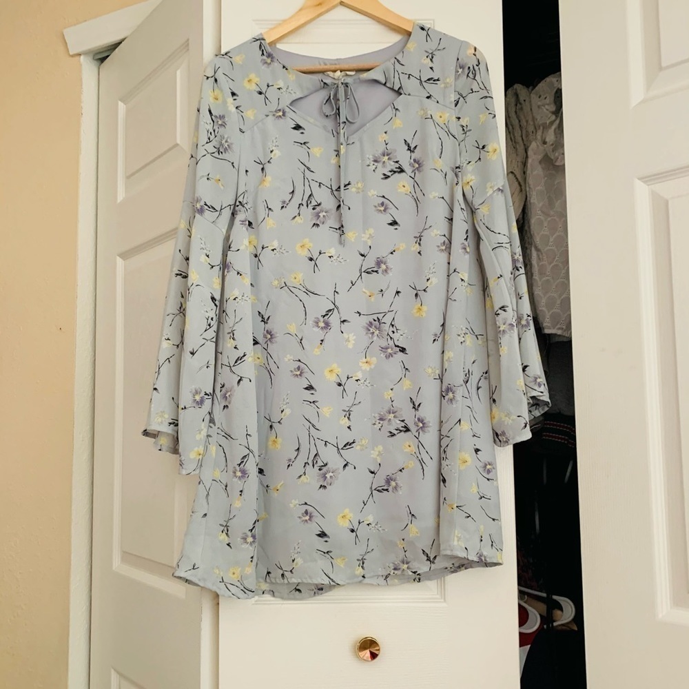 Boho bell sleeve baby blue dress